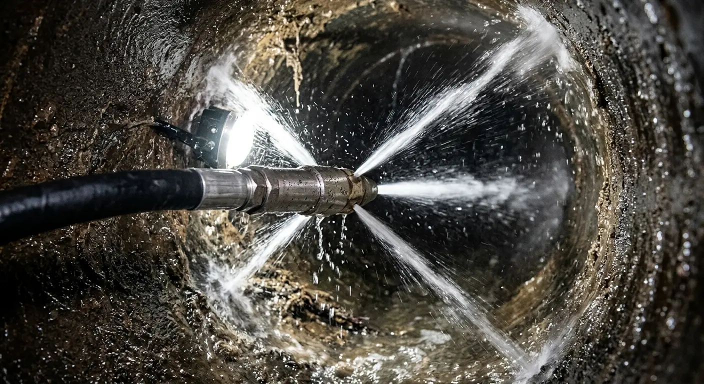 High-pressure hydro jetting nozzle cleaning sewer pipe for Sewer Line Relining in Berwyn